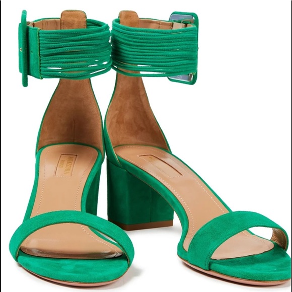 Authentic Aquazzura Suede 💯 goat skin Jasmine green sandals - Picture 13 of 13